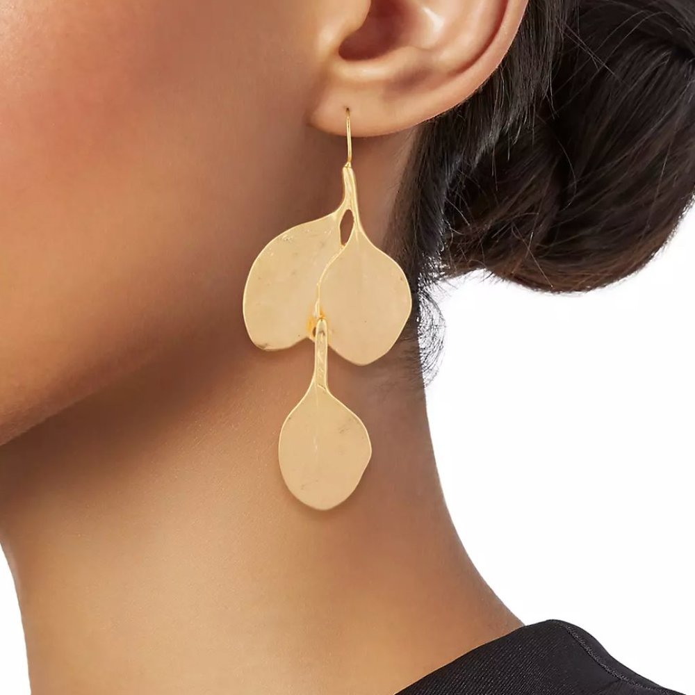 NWOT Satin Gold Long Leaf Pierced Earrings